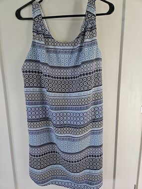 Fleur Bleue Blue White Geometric Sleeveless Lined Tank Dress